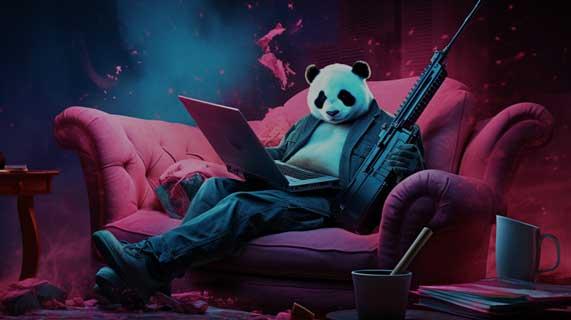 panda guarding a laptop